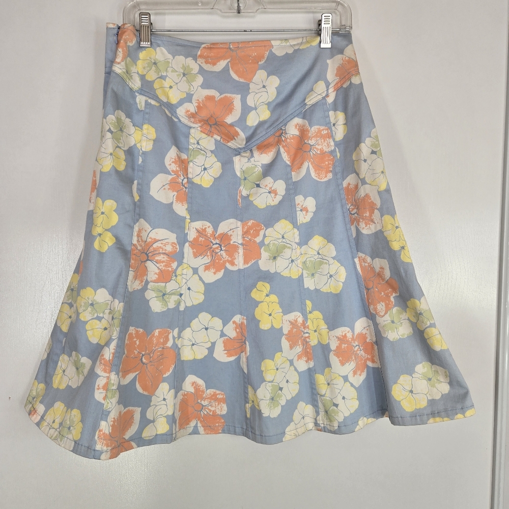 VTG Liz Claiborne Midi Cotton Blend A Line Skirt Womens 8 Spring Causal Floral